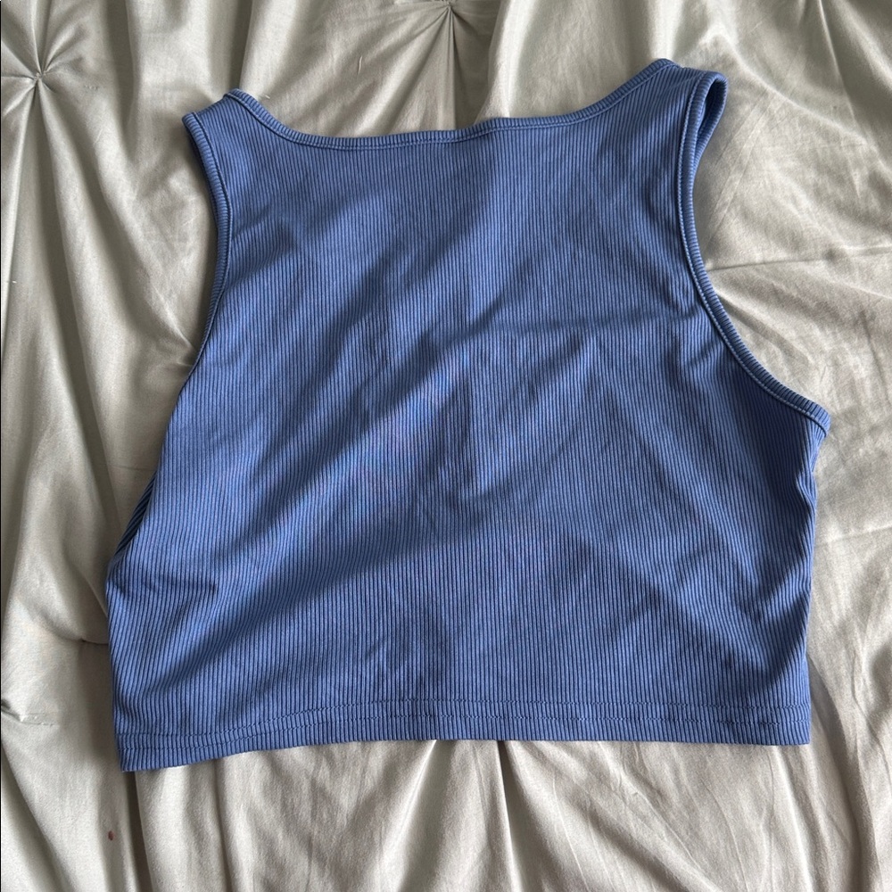 Blue Ribbed Notch-Neck Crop Tank - Picture 3 of 3